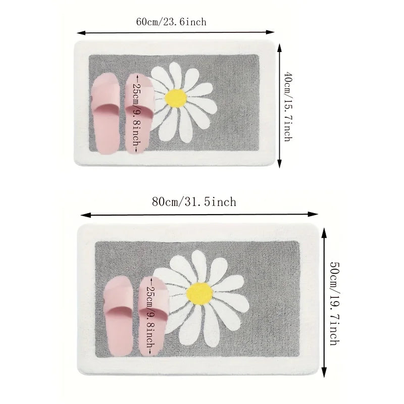 tapis bain moderne vert clair motif fleur blanche non glissant machine lavable 60cm 40cm