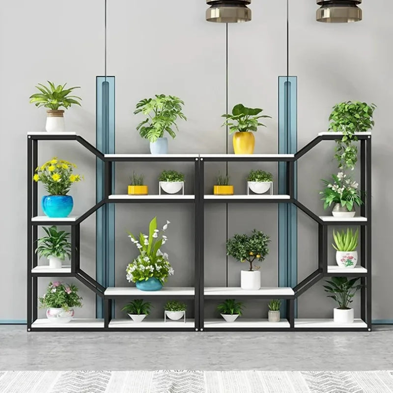 étagère modulaire métal bois industriel plantes d'intérieur pots fleurs blanc