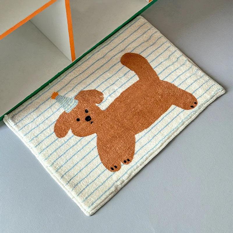 tapis bain antidérapant peluche motif chien chat décoratif doux salle bain maison