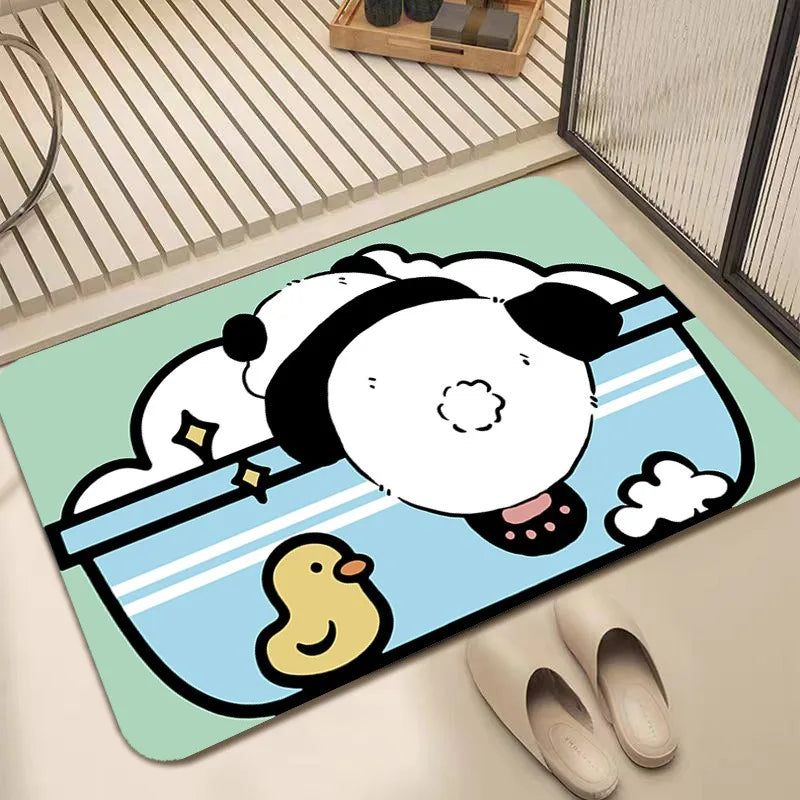 tapis sol antidérapant dessin animé panda canard géométrique moderne blanc jaune bleu rose