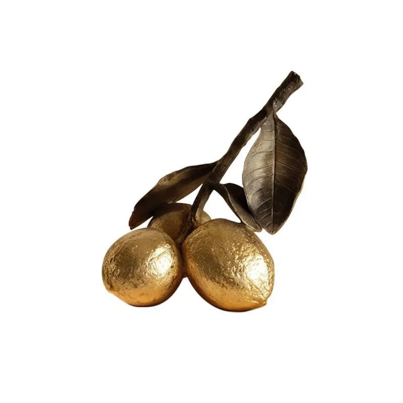 sculpture fruit lychee citronnier ornement décoration intérieure moderne citron bronze feuilles rouge blanc
