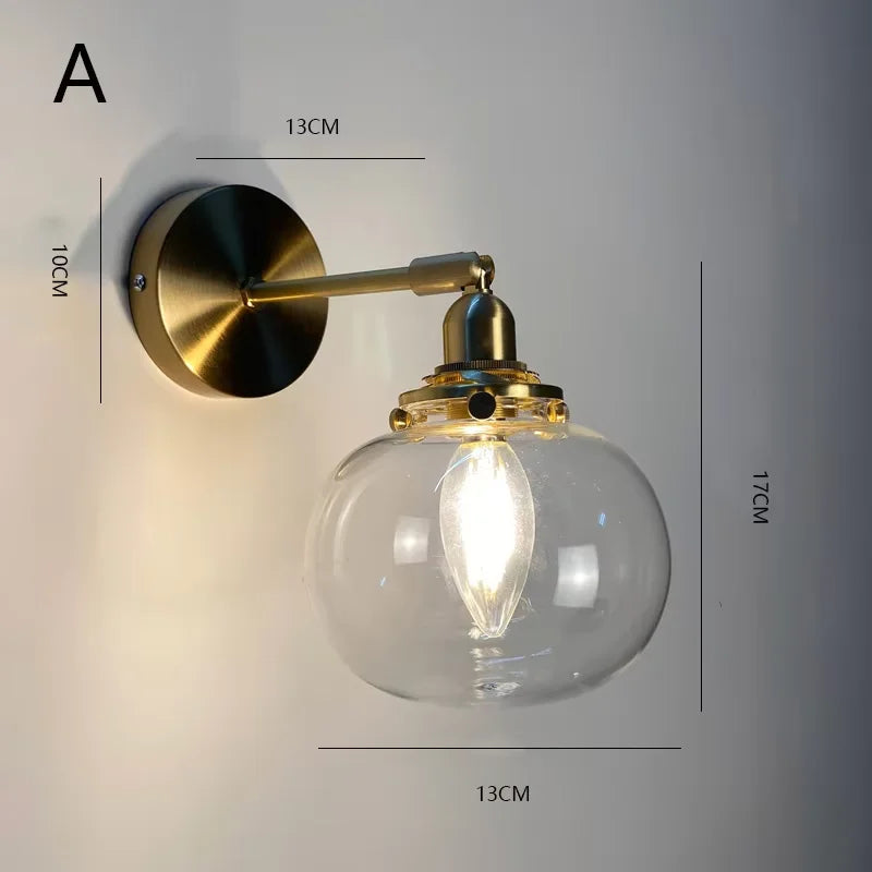 applique murale industrielle vintage or transparent led verre abat jour éclairage chambre couloir nordique