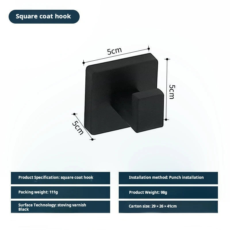 porte manteau carré moderne acier inoxydable brossé noir mat peignoirs salle bain résistant l'humidité