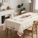 nappe table fleur rose beige clair classique romantique imperméable machine réutilisable 140x140cm 180x140cmextérieurhôtelmarriagesbanquet