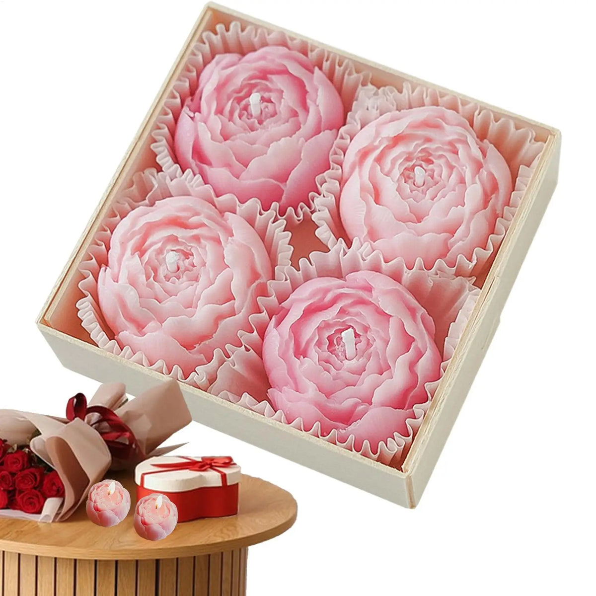 bougies cire soja fleur rose clair relief artisanal décoration maison romantique anniversaire mariage valentin