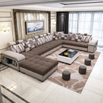 canapé d'angle forme cuir véritable coussins abstraits moderne salon gris noir beige
