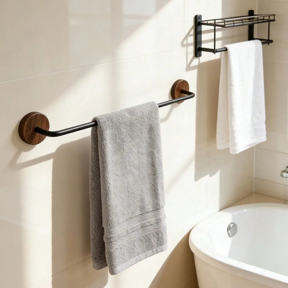 porte serviettes mural moderne métal texture tissée noir beige gris blanc fixé salle bain