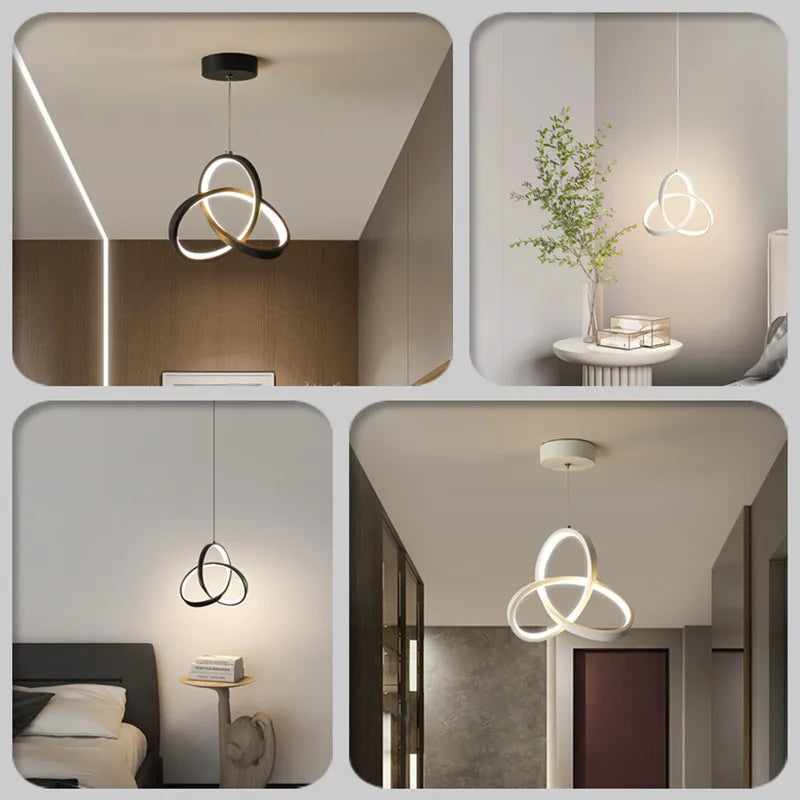 Suspension lumineuse moderne minimaliste anneau entrelacé noir blanc doré chambre salon hall