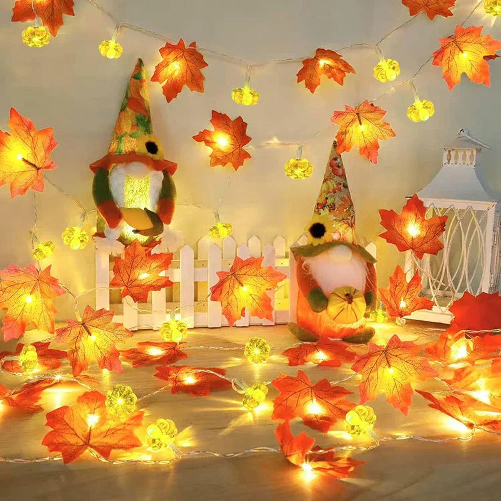 guirlande lumineuse automnale feuilles érable citrouilles halloween noël Thanksgiving jardinées led batterie