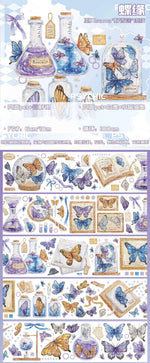 autocollants vintage illustratifs papillons bleu violet doré adhésifs cristaux anciens livres scrapbooking washi stickers
