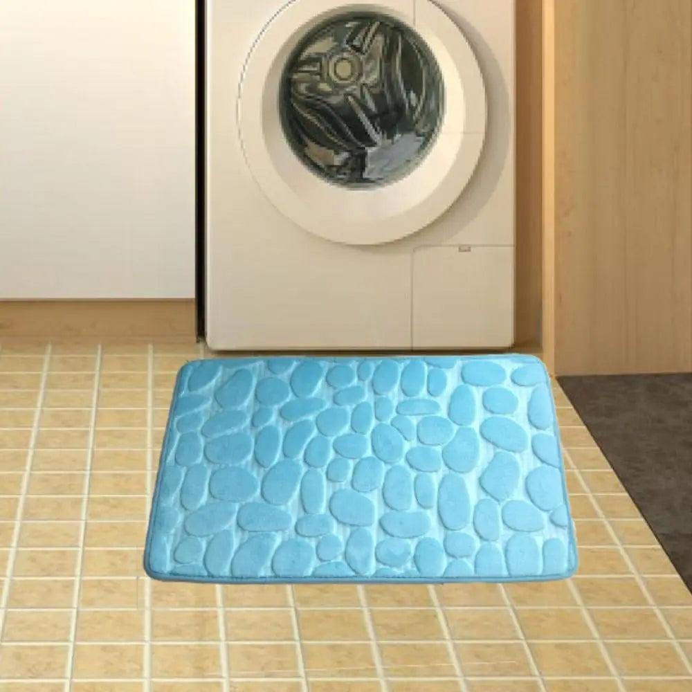 tapis bain moderne gris bleu rose blanc marron texture cailloux antidérapant absorption eauversible salle