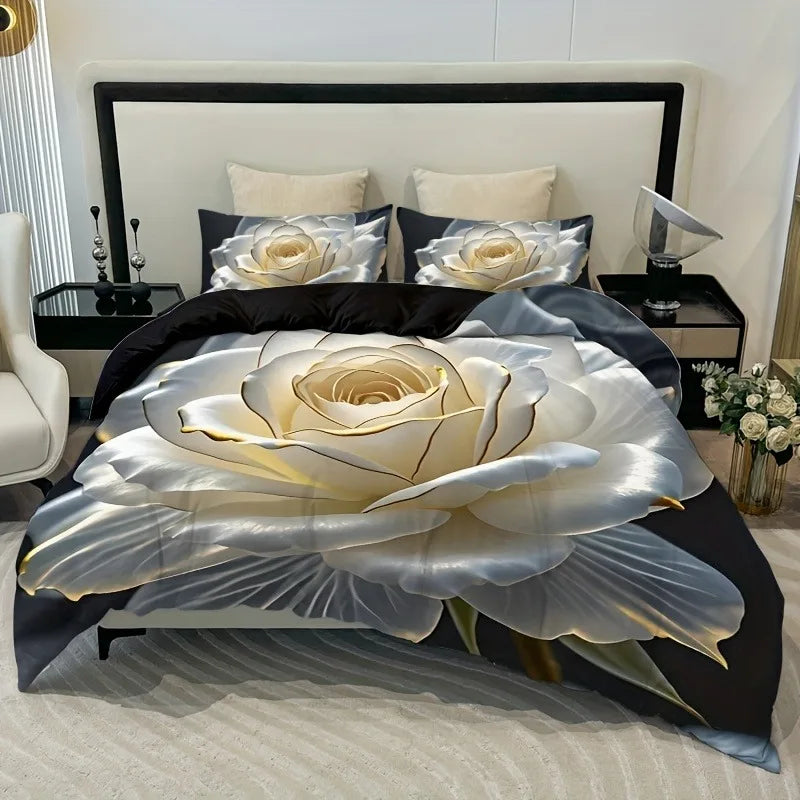 ensemble literie imprimé floral moderne oreillers taies d'oreiller noir blanc doré élégant chambre coucher