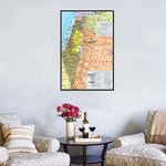 décoration murale carte israël verte jaune détaillée classique 42x59cmOpaque informative classic framed