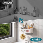 organisateur mural blanc panier crochets ventouses carreaux salle bain minimalistestyle