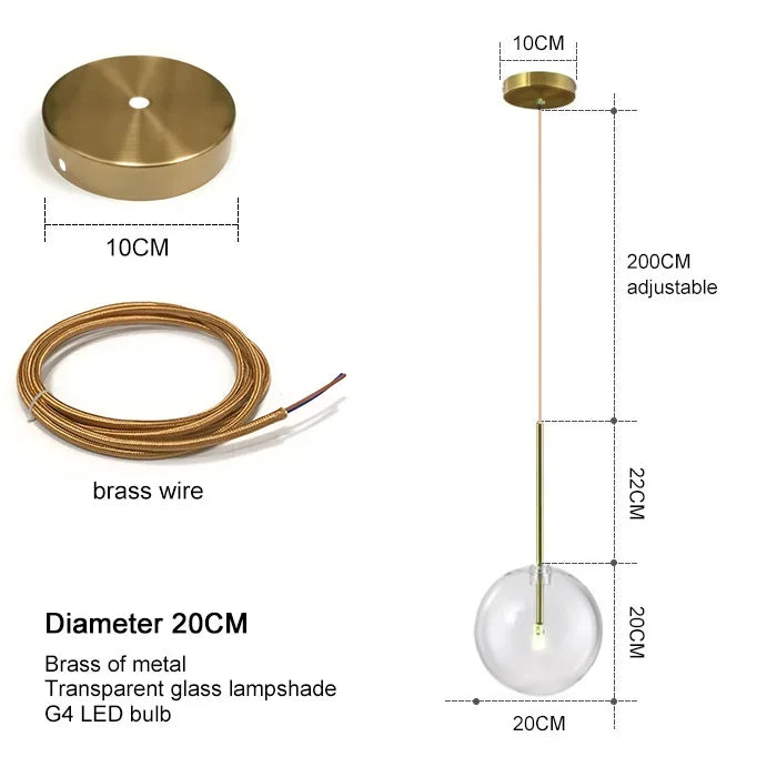 suspension lumineuse moderne transparente dorée brillante scandinave câble électrique fixée