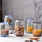 Pot de stockage en verre transparent 1000 ml avec couvercle bleu
