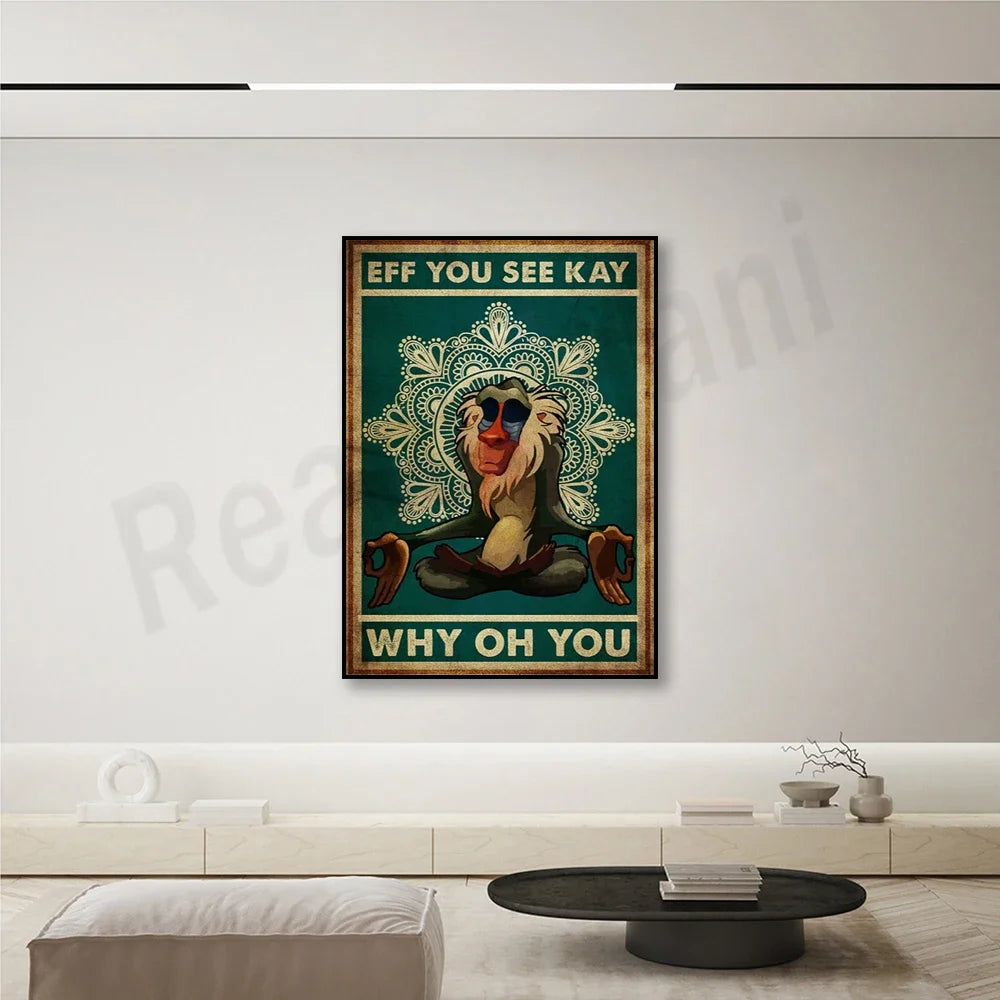 toile d'art mandala sourire vintage vert beige noir blanc cadre miroir sans cadre toile