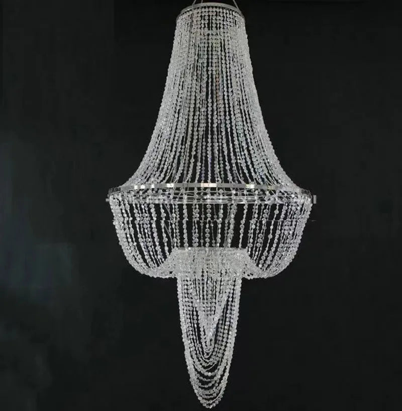 chandelier cristal transparent argenté élégant luxueux baroque suspension diametre 60cm hauteur 120cm