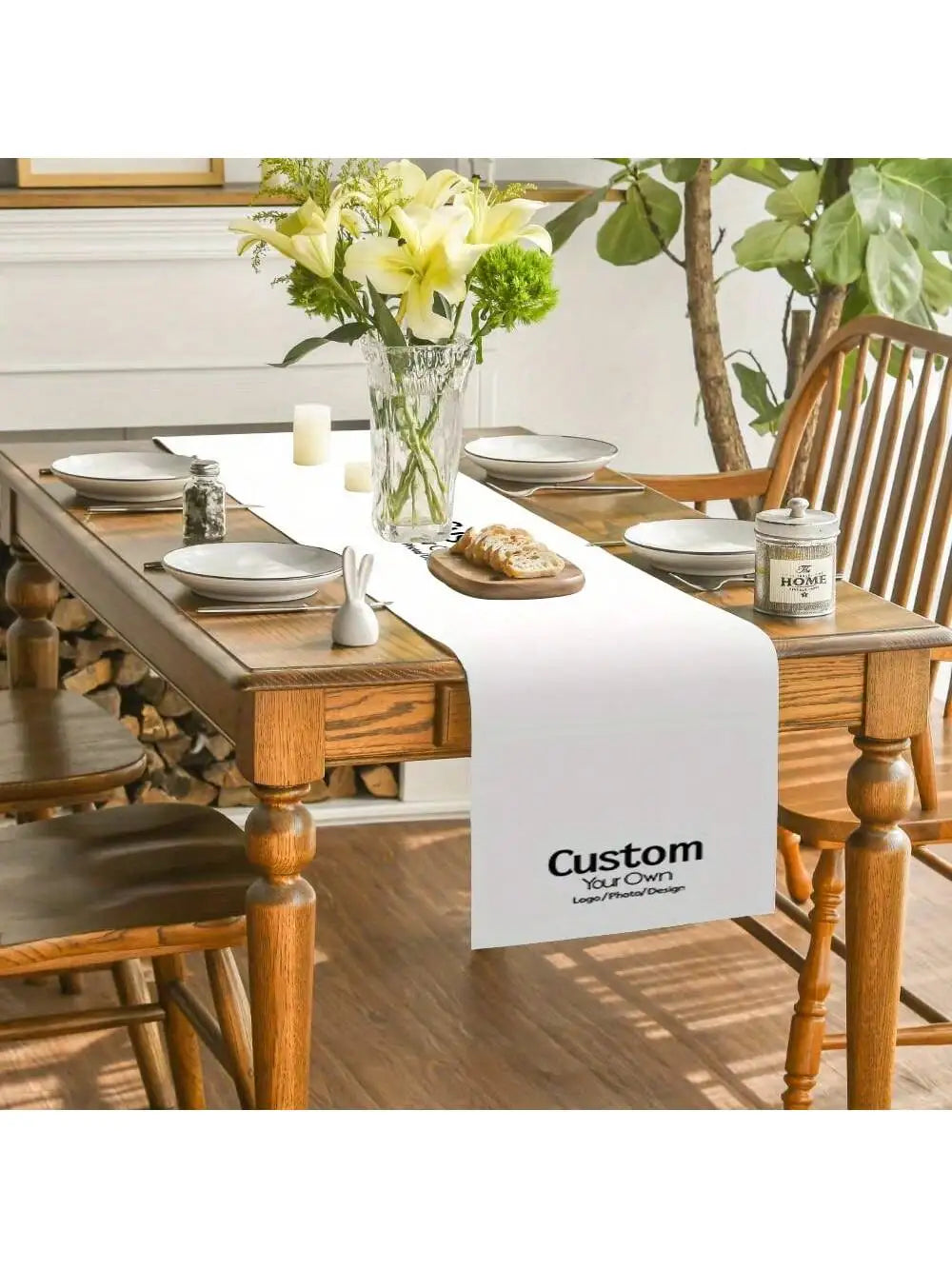 nappe longue table runner lin texturée motif tissé rustique blanc cassé champêtre