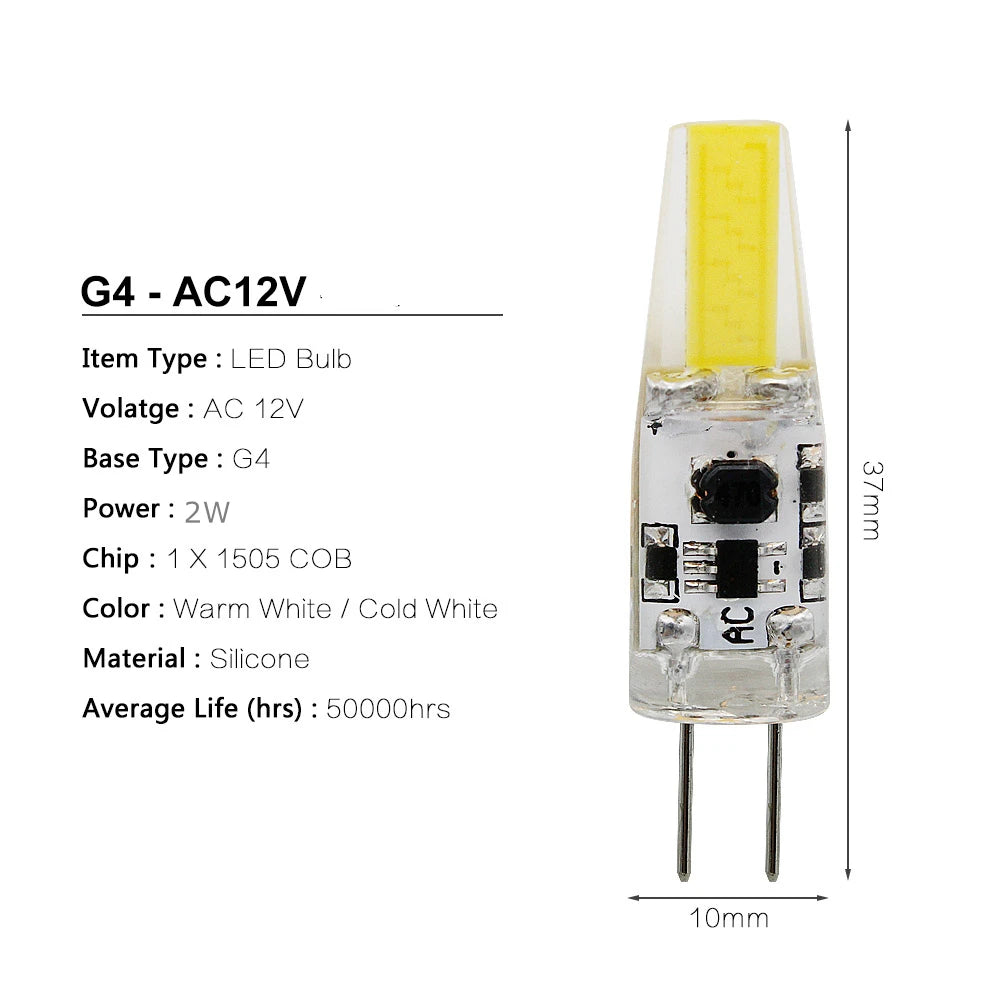 ampoule led transparente 12v g4 360° blanc chaud 2700k 50000h moderne