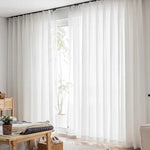 rideau blanc brodé motifs géométriques semi transparent moderne élégant fenêtre française blackout polyester