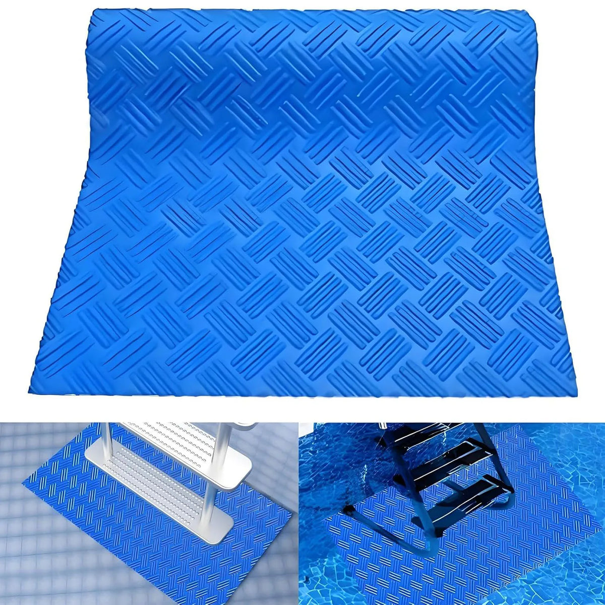 tapis antidérapant bleu texture rectangles piscine sécurité escalier sol bleu blancintérieur