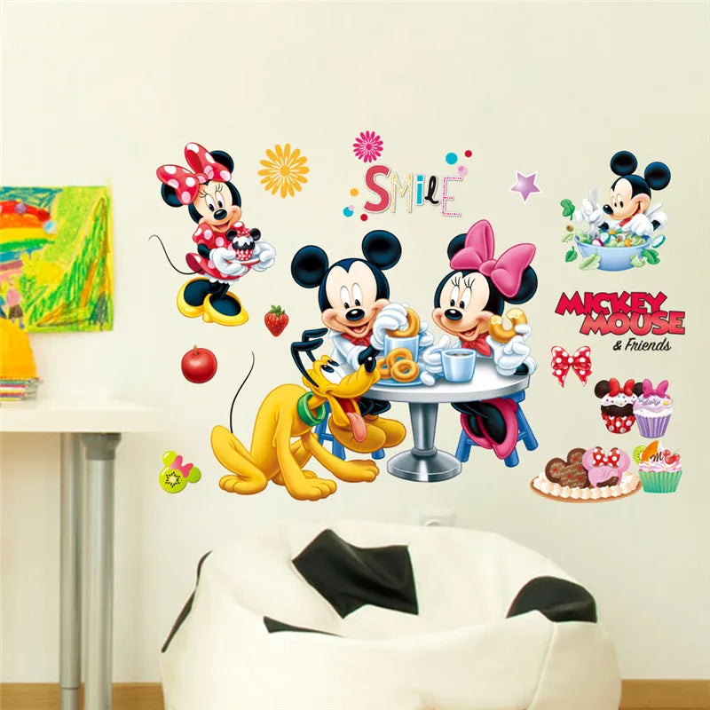 autocollant mural mickey minnie mouse dessin animé décoration chambre enfant sticker mur décoratif pvc