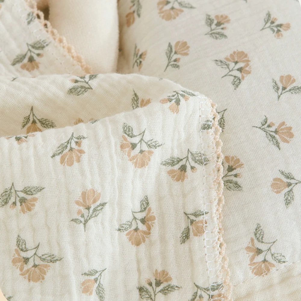 couverture bébé coton fleurs motif floral douce confortable maison printemps automne lavage main beige