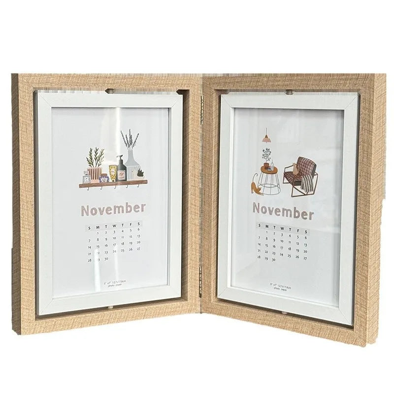 cadre photo rotatif double face moderne minimaliste multi photo gris imitation bois horizontal vertical
