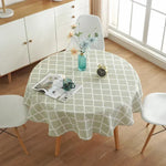 nappe table ronde motif géométrique moderne jaune gris bleu vert blanc décoration maison