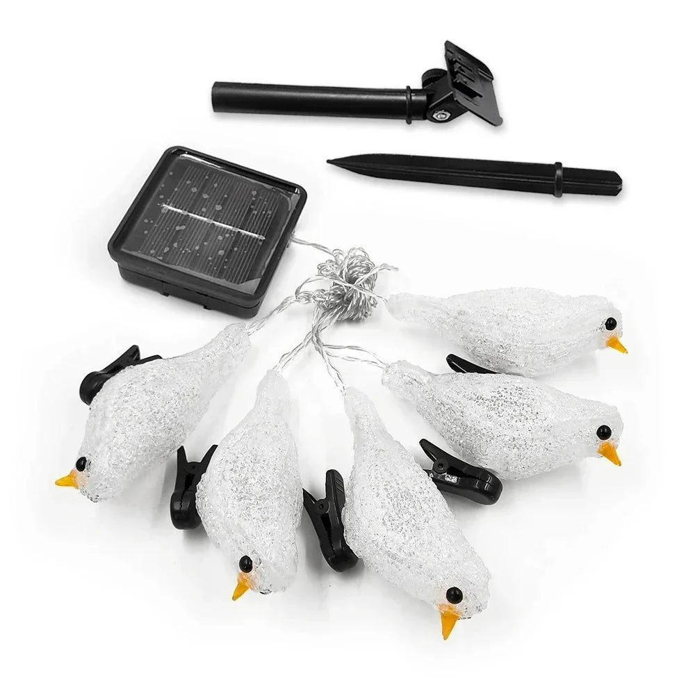 guirlande oiseaux bleu doré lumineuse clips solaire usb led jardin festive