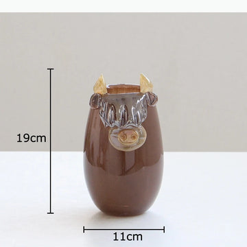 vase tête vache hauteurs cornes marron crème décoration table rustique fleuri moderne chambre salon
