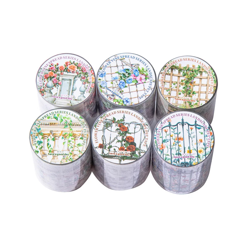 ruban decoratif transparent fleurs vigne vintage floral adhésif naturel blanc marron bleu rose vert