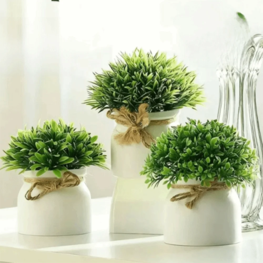 plantes artificielles vertes feuilles fines pot blanc extérieur moderne décoration anniversaire ornement accroché