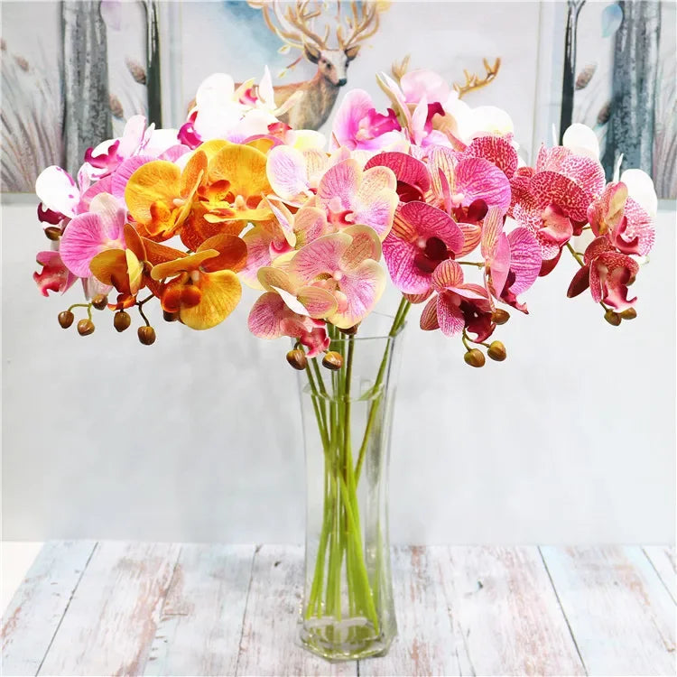 bouquet fleurs artificielles orchidées modernes orange rose blanc intérieur décoration maison anniversaire mariage