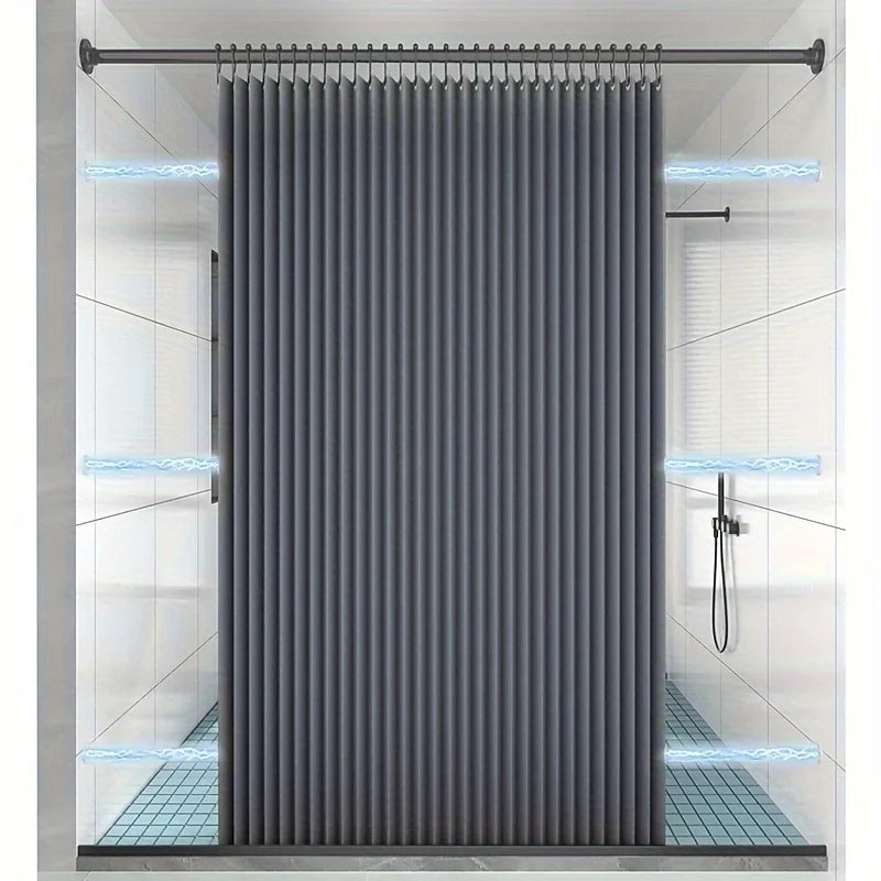 rideau douche gris rayures vertical opacité moderne barre suspension toilette polyester tufté