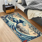 tapis bleu beige illustration vague art japonais traditionnel anti dérapant intérieurextérieur