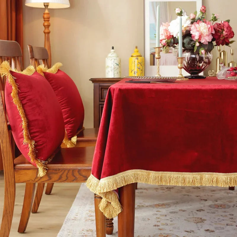 nappe velours rouge élégante table basse mariage solide réutilisable machine laver round chaises coussins