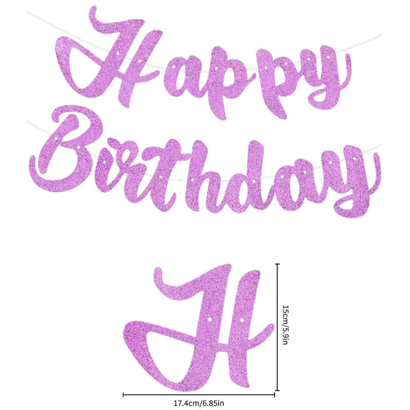 guirlande lettres happy birthday pailletées or rose violet noir cursive suspension anniversaire fête