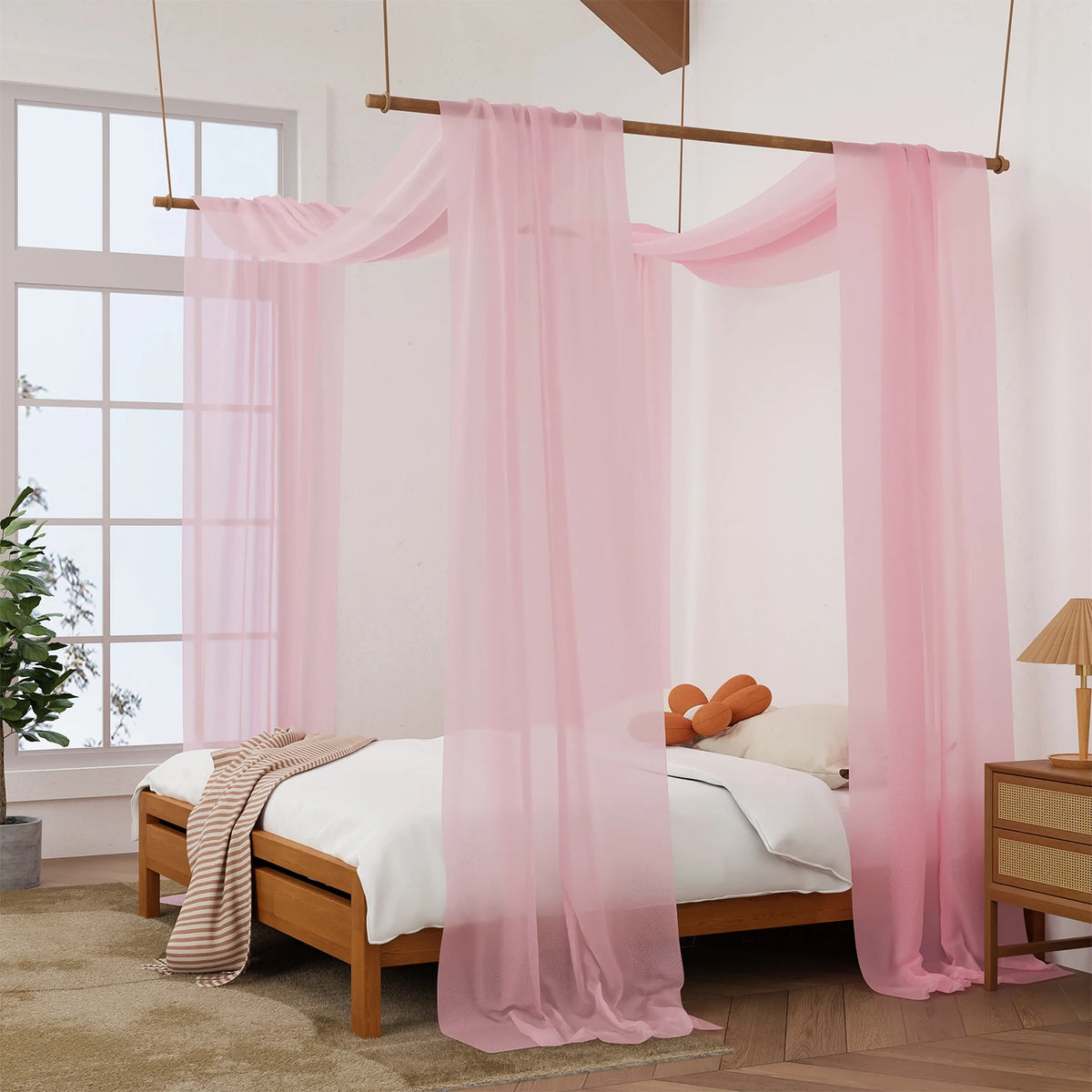 rideau lit transparent moderne rose clair adultes queen king size plié machine lavableextérieur chambre