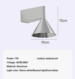 applique murale moderne conique argentée noire lumière led extérieure salle manger