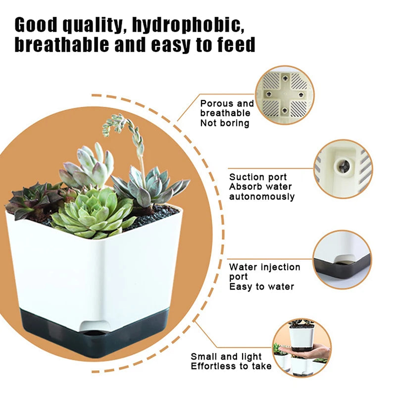 pots fleurs auto arrosants blanc noir minimaliste plusieurs tailles jardinière drainage soucoupe transparente plantes