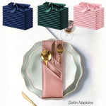 serviettes satin élégantes 30x30cm 12pièces bleumarine vertfoncé roseblanc modernes clipsdorés