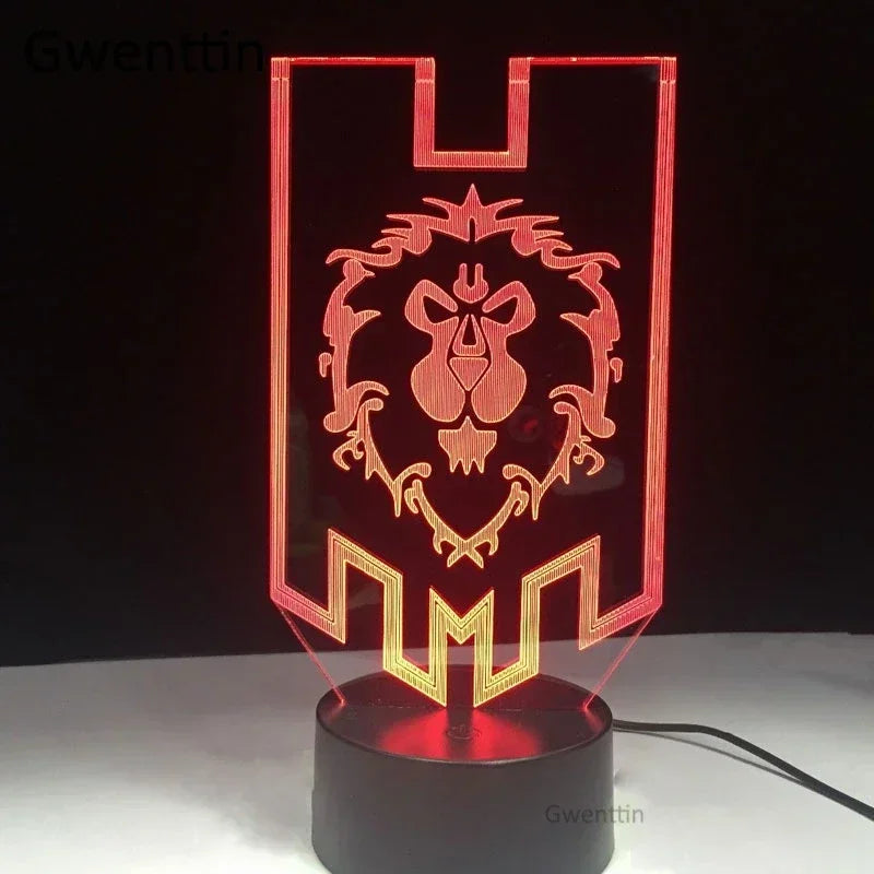lampe led moderne 3d lion wow warcraft verte rouge or violette bleue transparente