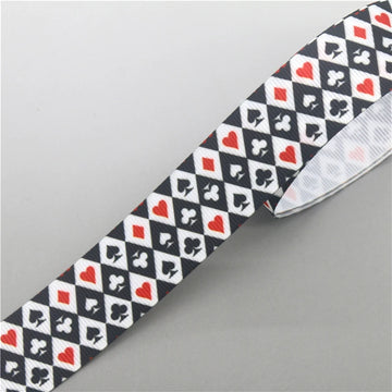 ruban gros grain motif cartes poker blanc rouge noir couture artisanat décoration