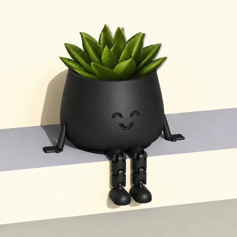 cache pot visage souriant rouge blanc noir plantes succulentes moderne articulation flexible décoration mignonne