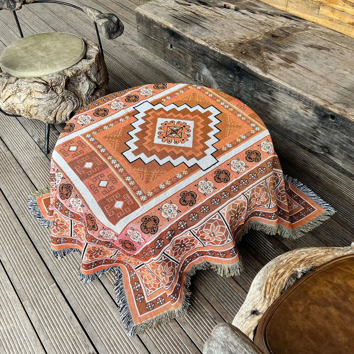 tapis boho chic couverture plaid portable géométrique floral aztèque printemps automne jaune marron bleuclair