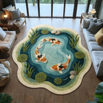 tapis poisson carpe feuilles fleurs moderne salon imperméable antidérapant polyester bleu vert orange