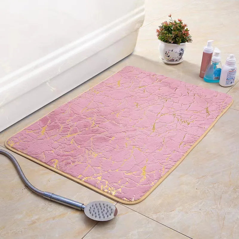 tapis bain sol antidérapant marbre doré duveté motifs veinés moderne