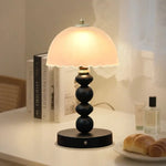 lampe table moderne verre métal rechargeable abat jour opaque minimaliste led blanc crème doré